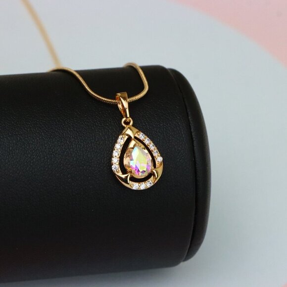 "Rainbow Teardrop Pendant with Gold Plated Finish and Sparkling Detail, XPPT1803 - Picture 7 of 13